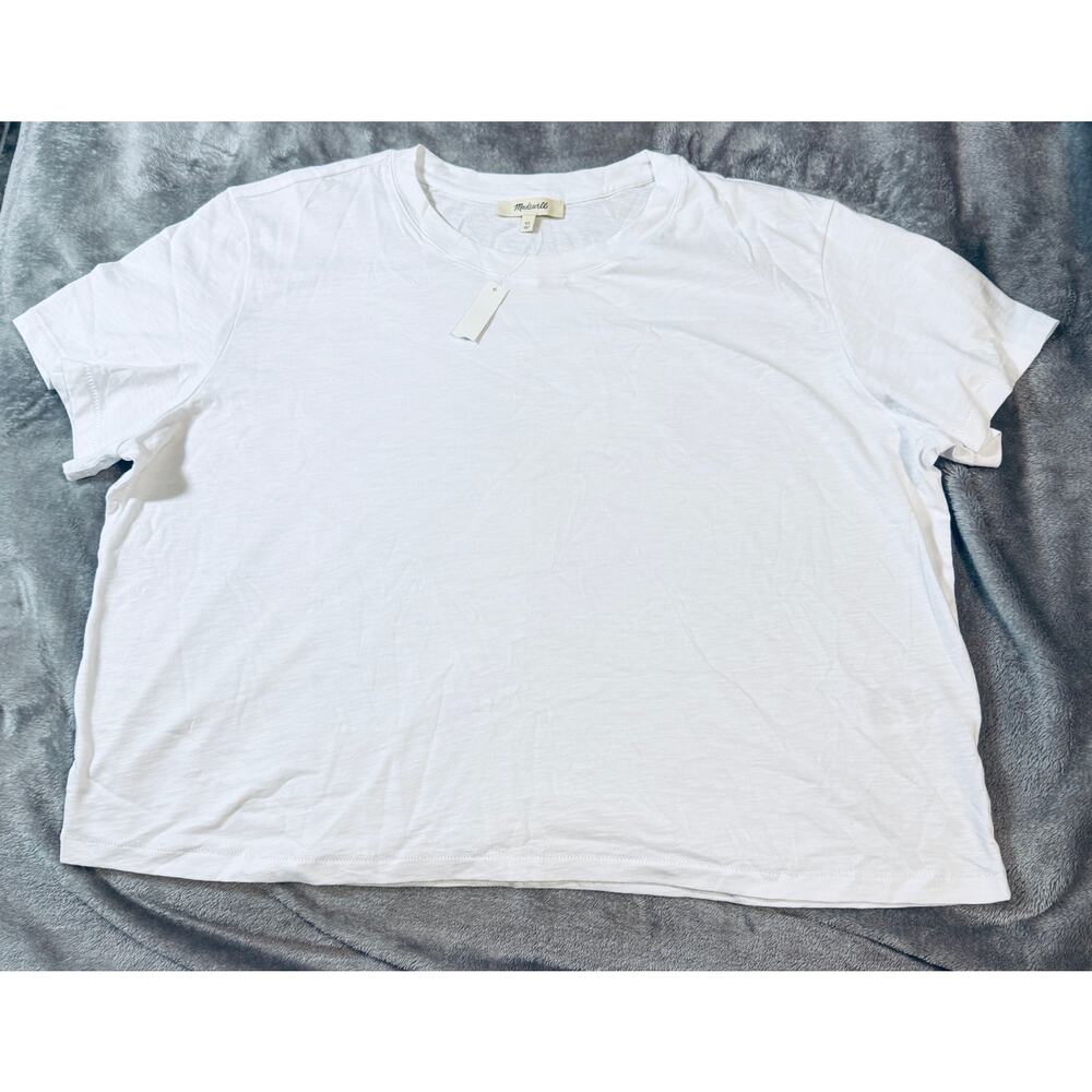 NWT Madewell White Women Slub Boxy-Crop Bella Tee Pima Cotton Causal - Picture 3 of 11